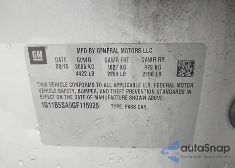 2016 Chevrolet Malibu Limited Ls z USA, uszkodzony, nr VIN 1G11B5SA9GF115925